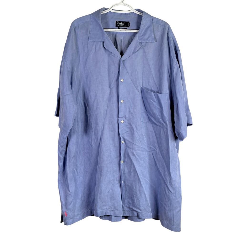 Polo Ralph Lauren Caldwell Shirt Mens 2XLT Blue Silk Linen Short Sleeve Camp
